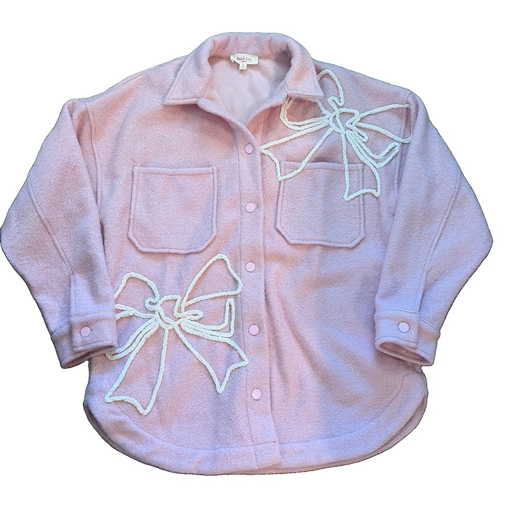 Peach Love California Pink Coquette Bow Oversized Button Shacket Balletcore  M